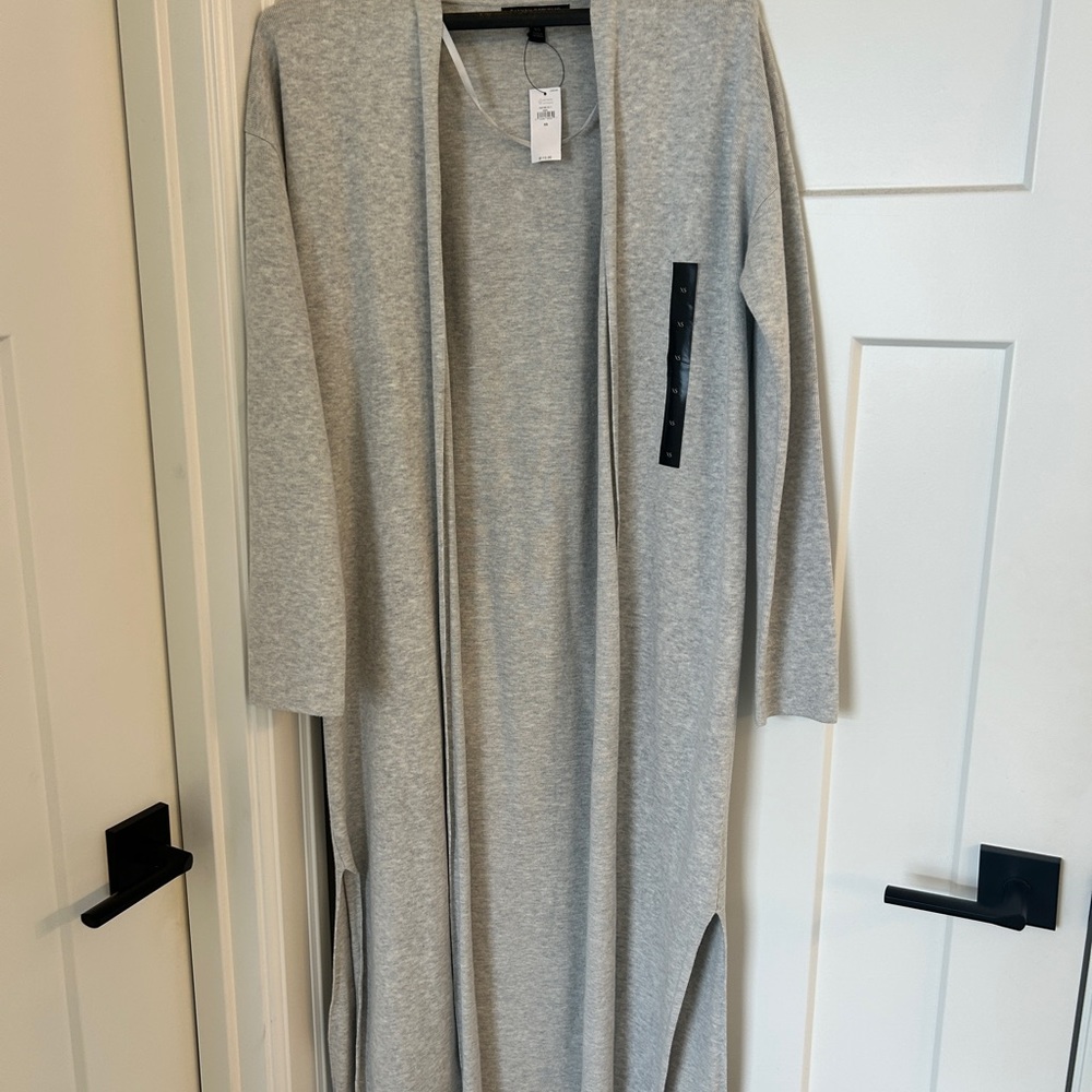 Gray Long Open Cardigan